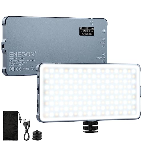 ENEGON 4000 mAh Luz de vídeo recarregável LED bicolor montável com mini painel para câmaras DSLR profissionais | Iluminação de vídeo com foto | Adapta-se ao iPhone, Sony, Canon, Nikon, Fuji, Panasonic