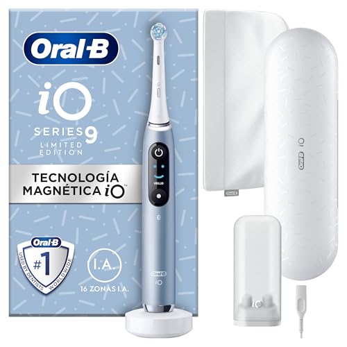 Oral-B iO 9 Escova de dentes elétrica com cabo recarregável, 1 cabeça, estojo de viagem com carregador e capa magnética, desenhado por Braun, presentes originais para mulher e homem - azul