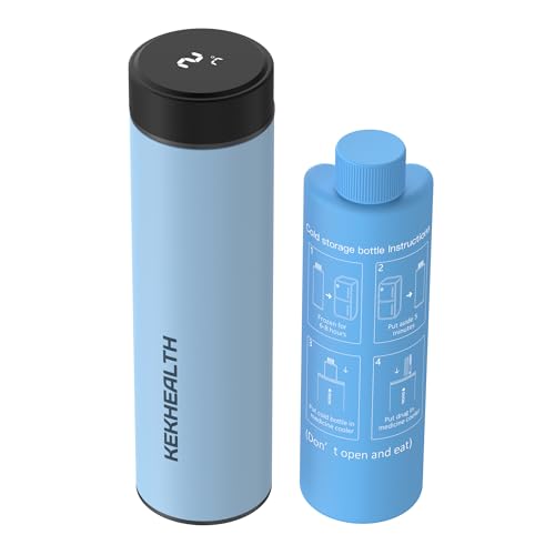 KEKHEALTH Frigorífico medicamentos portátil com ecrã de temperatura, 60 horas, 1-3 penas, frigorífico com insulina viagem para diabéticos com 2 refrigerador, saco de gel frio (azul nebuloso)