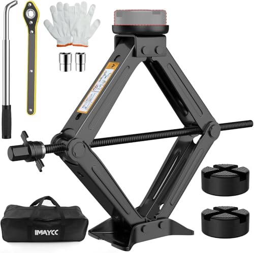 IMAYCC Jack de carro 2,5 T/2500 kg, universal para carro com almofada de borracha, com carrinho portátil com chave de travão de roda, kit de emergência para SUV MPV, ideal para manutenção e reparação