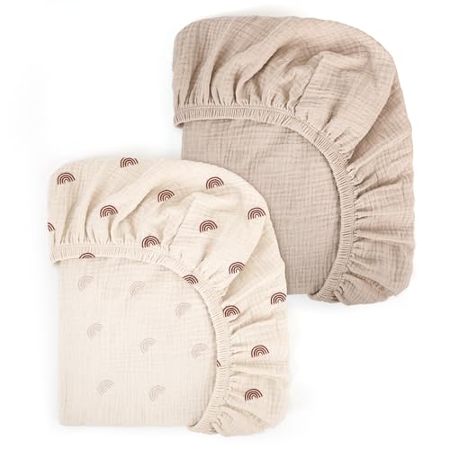 Peepeemax Lençol de baixo ajustável para berço de bebé, 2 unidades, protetor de colchão para parque, cesta de moisés, moisés, capa de colchão para recém-nascidos para berços, arco-íris