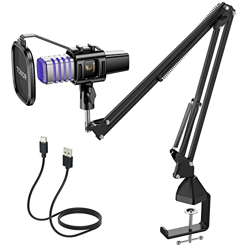 TONOR Microfone PC de condensador USB Mic para Streaming Gaming, podcast Youtube gravar música ASMR jogo de vídeo, conjunto de micro com suporte de braço, TC30S +