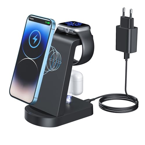 Estação de carregamento sem fios, INNISTO 3 em 1 estação de carregamento sem fios compatível com iPhone 14 13 12 11 Pro MAX/XS/XR/X, carregador Apple Watch Ultra 8 7 6 5 4 3 2 SE, Airpods
