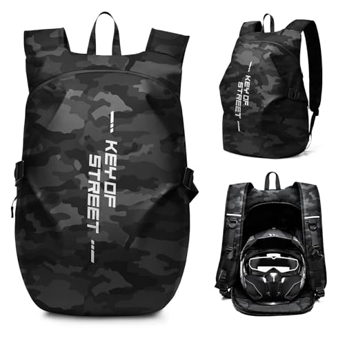 HYC00 Mochilas de motocicleta para homens, mochila impermeável para capacete, acessórios de motocicleta, malas para laptop, mochilas de viagem, malas escolares para estudantes, E - camuflagem preta, S