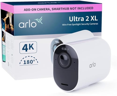 Arlo Ultra 2 XL câmara de vigilância WiFi exterior 4K, câmara de vigilância WiFi interior, sensor de movimento, alarme para casa, requer hub inteligente disponível separadamente, câmara adicional,