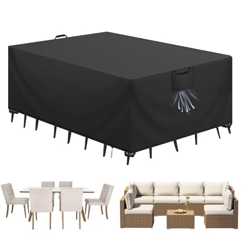 Aujink Capa mesa exterior impermeável, capa para móveis de jardim, cobertura para móveis de jardim, tecido Oxford 420D, anti-vento, anti-UV, capa protetora mesa exterior, preto, 300 x 200 x 90 cm