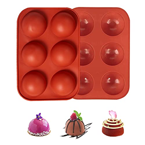 duoyif Molde de silicone semiesfera 6 cavidades Ø 5 cm molde de chocolate semiesfera molde de silicone esférico molde de esferas para bolas de chocolate mousse de cúpula gel bolos 2 peças