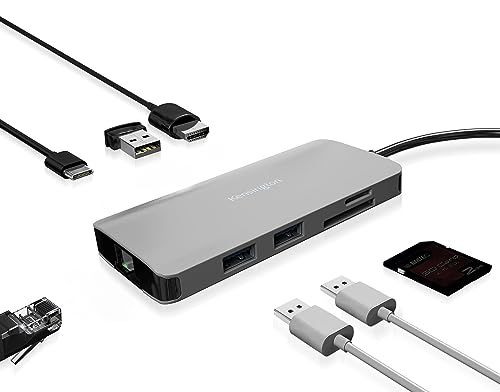 Kensington UH1400P USB-C Adaptador USB Travel Hub para computador portátil, não requer instalação, universal, 8 portas, 85 W, Ultra HD (Single 4K @ 60 Hz) High Res com cabo (K33820WW), preto