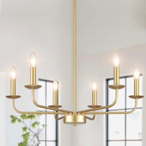 ASHUAQI Candeeiros de teto para salão, 6 luzes candeeiro de teto dourado, E14 candeeiro suspenso velas clássicas modernas, candeeiro vintage teto para quarto, cozinha, sala de jantar, corredor,