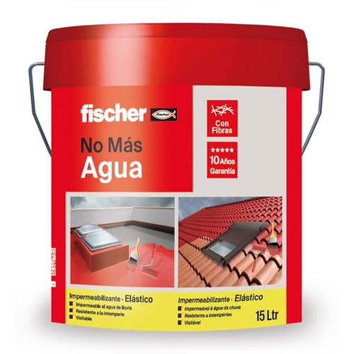 fischer - Tinta impermeável com fibras | resistente à água e exteriores, proteção elástica e antiderrapante, ideal para terraços e tetos, 15 L (cubo de 20 kg) | branco