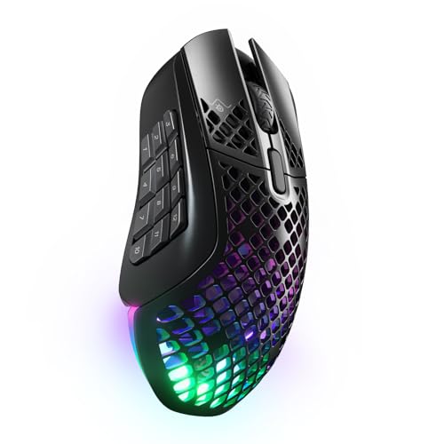 SteelSeries Aerox 9 Wireless Rato gaming RGB Ultraleve resistente à água, 18 botões, Bluetooth/2,4 GHz, sensor TrueMove Air 18K DPI