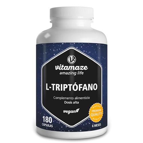 L Triptófano puro 500 mg - 180 cápsulas para 6 meses - sono reparador e relaxamento, aminoácido essencial naturalmente fermentado, sem aditivos - qualidade alemã - Vitamaze