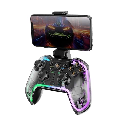 Mars Gaming MGP-BT2, Gamepad Bluetooth 5.0, RGB Neon, adaptador Smartphone até 7", vibração tática, gatilhos analógicos, macros, Switch 2, PC, Android, iOS, PS3, PS4, transparente