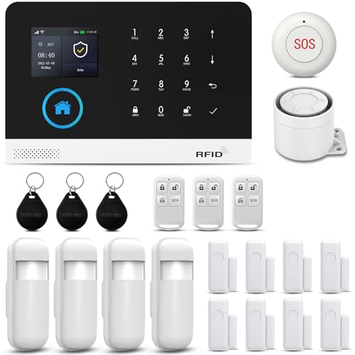 WiFi/4G GSM Alarmes para casa, sistema anti-roubo sem fios porta/janela para a segurança da casa com o telefone App de alerta, trabalho doméstico, apartamento, garagem, compatível com Alexa