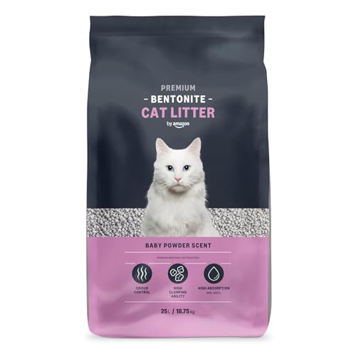 by Amazon Areia bentonita para gatos, premium com perfume de talco, 25 l, embalagem de 1