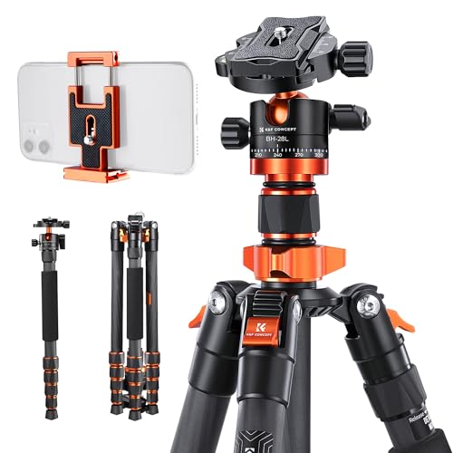 K&F Concept Tripé câmara de carbono 172 cm tripé leve fotografia, tripé profissional de viagem 360 ° rótula de bola e placa de libertação para câmara DSLR SA255C1 (1,32 kg)