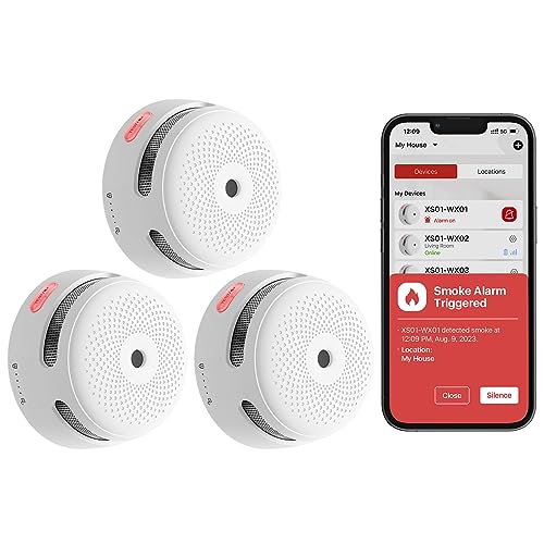 X-Sense Detector de fumo Wi-Fi inteligente e bateria substituível, compatível com a aplicação X-Sense Home Security, notificações em tempo real, XS01-WX, 3 peças