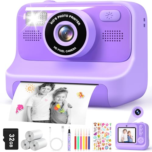 Subtial 3 4 câmara fotos infantis câmara fotos infantis instantâneo - 2,4 1080P câmara instantânea para crianças com papel de impressão | Cartão de 32 G - Câmara fotos infantis brinquedo de presentes