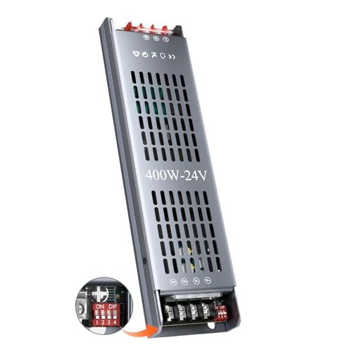 HOOLED Transformador LED DC 24 V 16,6 A, 400 W, fonte de alimentação LED regulável, transformador com 5 modos de proteção de circuito, adequado para 220 - 240 V CA para CC baixa tensão 24 V