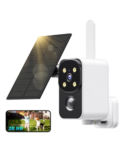 PESAIR Câmara de vigilância WiFi exterior solar, 2 K câmaras de vigilância sem fios, panorâmica de 180°, visão noturna colorida, deteção de movimento humano PIR, áudio bidirecional