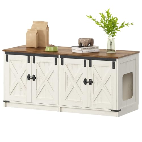 Hzuaneri Armário para gatos, armário de areia para gato para 2 gatos, armário de caixa de areia oculto, casa para gato interior, estilo quinta, 119 x 48 x 53,5 cm, branco castanho CB85314X