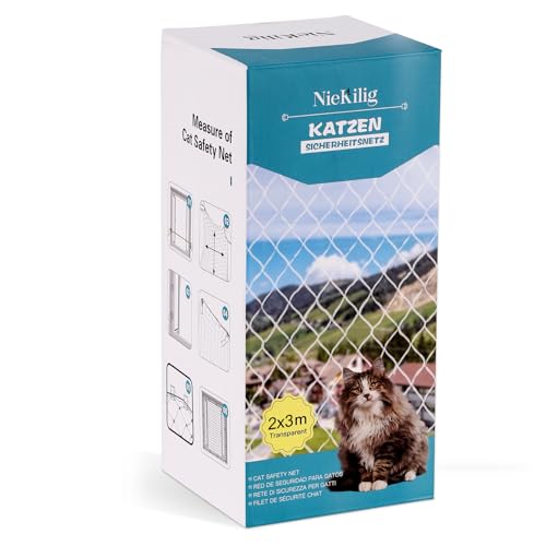 NieKilig 2 x 3 m Red proteção para gatos, terraço, sem brocas, rede de segurança transparente para malha gatos para varandas, janelas, clarabóias e portas