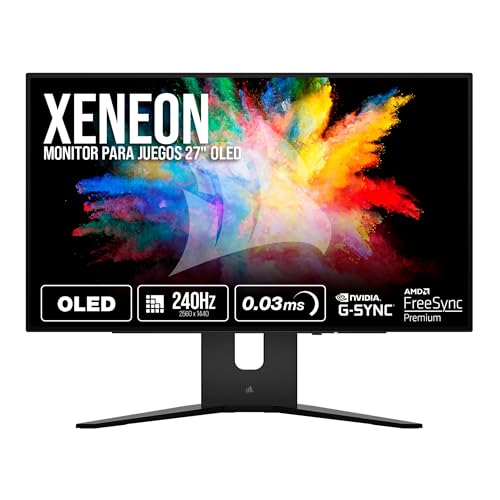 Corsair XENEON 27QHD240 27 polegadas OLED monitor para jogos, 2560 x 1440, 240Hz, 0,03 ms, compatível com NVIDIA G-Sync, AMD FreeSync™ Premium, DisplayHDR10, HDMI 2.1 - NNVIDIA Preto