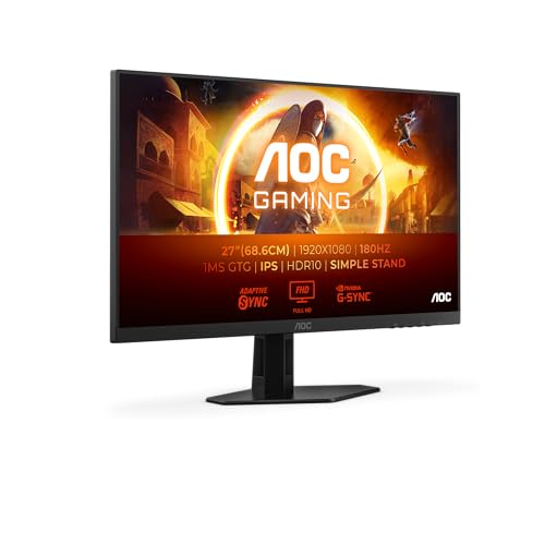 AOC Gaming 27G4XED Monitor Full HD de 27 polegadas, 180 Hz, 1 ms, FreeSync Prem, G-Sync Comp., HDR10 1920x1080, 2X HDMI 2.0, 1 x DisplayPort 1,4 preto/cinzento. 27 Petite ulgada FHD, suporte fixo