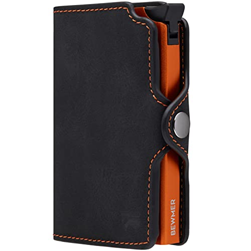 BEWMER Carteira porta-cartões 1 para homem e mulher - carteira pequena porta-cartões com proteção RFID e clipe de fibra de carbono para guardar bilhetes