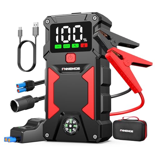 FNNEMGE Iniciador de carros, 6000A iniciador bateria carro (para todos os veículos da gasolina ou 10,0 l de gasel), Booster ateria, com porta de saída USB, luz LED, ecrã grande HD, adaptador EC-5.