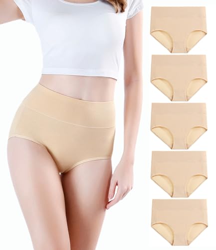 wirarpa Cuecas de mulher algodão cuecas Culotte de cintura alta confortável faixa redutora ajuste pack de 5