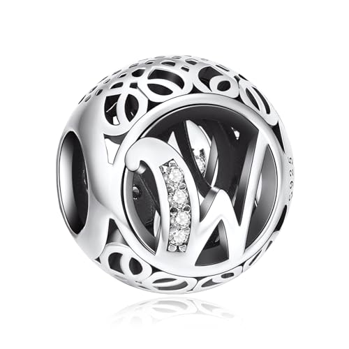 NINGAN A-Z 26 contas encantos pendentes de alfabeto contas prata de lei 925 com zircônia cúbica transparente compatível com pulseira Pandora e europeu, encantos de letra para mulher menina