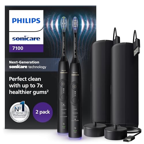 Philips Sonicare 7100 Escova de dentes elétrica, sónica com 4 modos de escovação e 3 níveis de intensidade, EasyStart, preto, pacote de 2, modelo HX7429/03 [nova tecnologia]