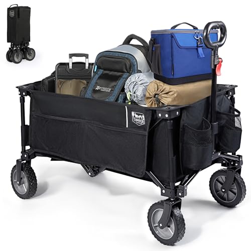 TIMBER RIDGE Carrinho de praia carrinho dobrável transporte para jardim praia campanha compras ao ar livre, carretel com bolsa de cobertura com alça ajustável até 100 kg