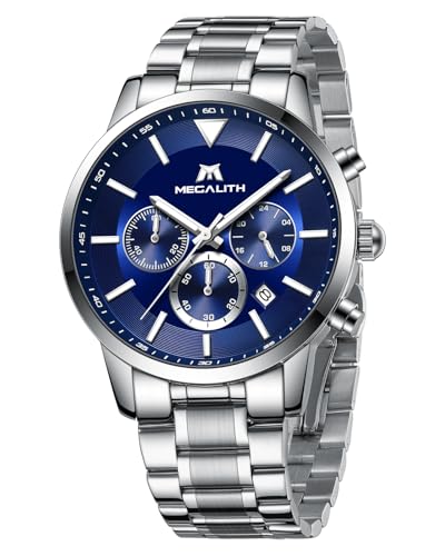 MEGALITH Relógio masculino analógico cronógrafo elegante relógio prata homem aço inoxidável com calendário relógio homem relógio homem pulseira homem quartzo
