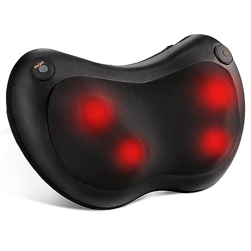 Massajador cervical e costas, almofada de massagem elétrica Shiatsu com função de aquecimento, massajador de almofada pescoço com 4 rolos de massagem para casa, escritório, carro, viagem