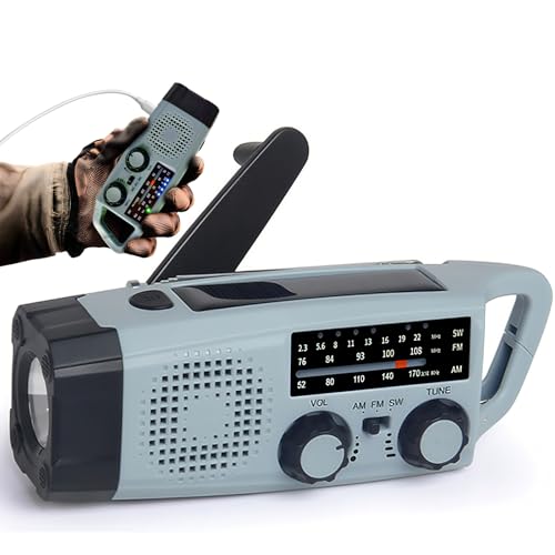 MUSHUI 2025 Rádio solar de emergência com manivela, FM/Am rádio meteorológico a pilhas portátil pequena com dínamo e lanterna LED 2000 mAh Powerbank e SOS alarme e USB/Type C para campismo ao ar livre