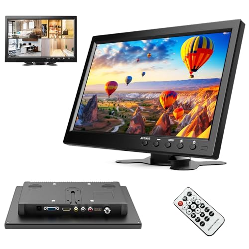 podofo Mini monitor de 10,1 polegadas LCD, monitor potente para computador/vigilância / câmara traseira, com HDMI/VGA/AVI/BNC/USB de entrada, HDMI monitor para jogos, DC 9-30 V