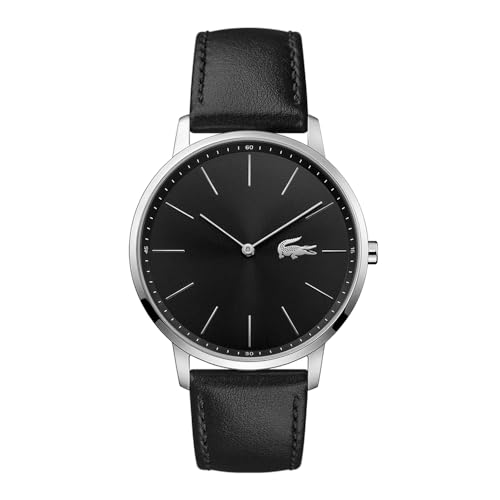 Lacoste Relógio analógico de quartzo para homem coleção moon com correia de couro preta - 2011016, Correia