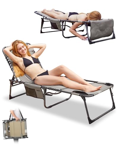 KingCamp Tumbona Plegable con Agujero para Lectura, Respaldo Ajustable 5 Posiciones, Silla Reclinable de Jardín con Correa, Cama Solar Portátil para Playa Terraza Piscina Camping Cama Supletoria
