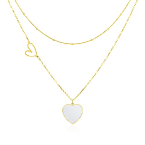 Linawe Colar com pingente em forma de coração para mulher, colar de aço inoxidável, corrente em camadas com colar em forma de coração, colar atraente, jóias disponíveis em ouro, ouro rosa e prata