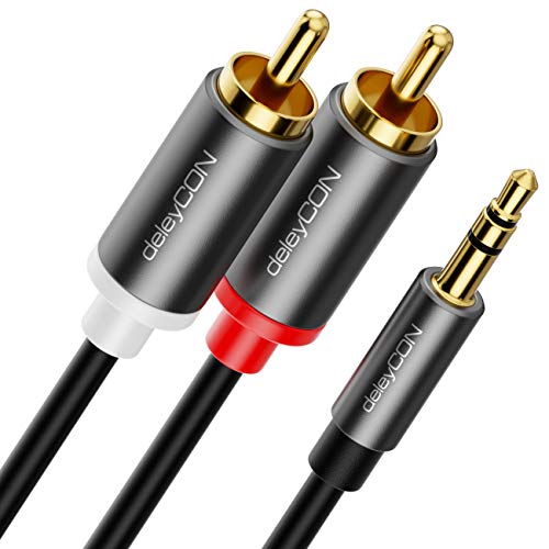 deleyCON 3 m Jack para RCA cabo áudio 3,5 mm cabo conversor de telemóvel e smartphone ao recetor de alta fidelidade conector Aux 3,5 mm para conector RCA (Extra fino e flexível)