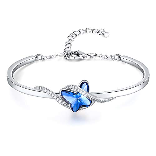 GEORGE · SMITH Pulseira de mulher prateada, bracelete ajustável banhado a ouro branco de 14 K, pulseira borboleta com zircónio 5A - ideias de presente para mulher para aniversário, aniversário