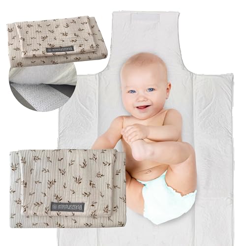 Mimuselina Trocador portátil para bebé, trocador de passeio, impermeável e leve, 100% algodão exterior, interior lavável e livre de BPA, dobrável com fecho de velcro, feito à mão em Espanha