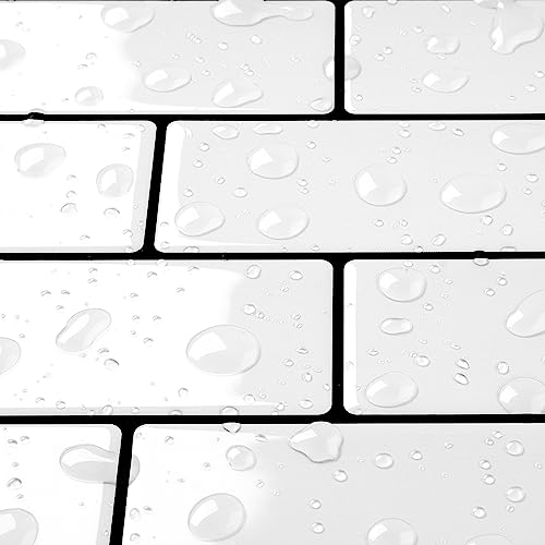 Livelynine Telhas adesivas parede cozinha brancas 30 x 30 cm azulejos vinil autocolantes parede casa de banho 32 azulejos autocolantes cozinha 3D vinis cozinha azulejos branco autocolante parede