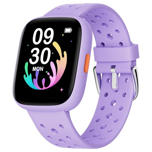 BIGGERFIVE Pulseira de atividade para meninas 5-16, 1,8" relógio inteligente podómetro, frequência cardíaca, monitor de sono, impermeável IP68, despertador, jogos de quebra-cabeças com / sem