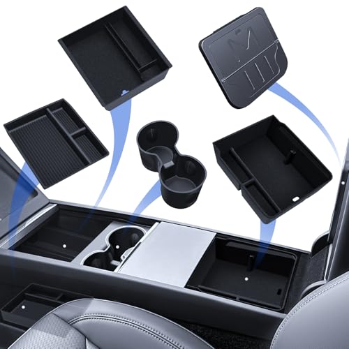 LANTU 5 peças acessórios para Tesla Model 3 2024-2025 organizador de consola central, bandeja de silicone, caixa de armazenamento para apoios de braços, caixa oculta e porta-copos