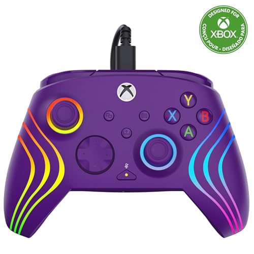 Turtle Beach Afterglow Wave Mando Morado con Cable RGB - con Licencia para Xbox Series XS, Xbox One y Windows - Botones programables, disparadores de Efecto Hall, Controles de Audio