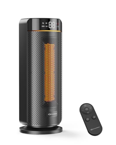 MYCARBON Aquecedor de baixo consumo 1000 W/1900 W com ecrã LED TEMP ajustável 5 ° - 35 ° modo ECO Timer 12 h oscilação 70 ° fogão elétrico com desligamento automático e controlo remoto (preto)