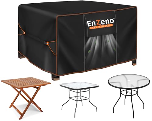 Enzeno Capa mesa exterior impermeável, capa para móveis de exterior impermeável, 90 x 90 x 90 cm, conjunto de jardim exterior aplicável a mesa e cadeiras, anti-vento, anti-UV